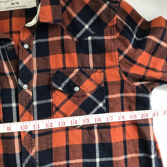 ROEBUCK & Co MENS SHIRT FLANNEL ORANGE BLUE LARGE - Picture 9 of 10